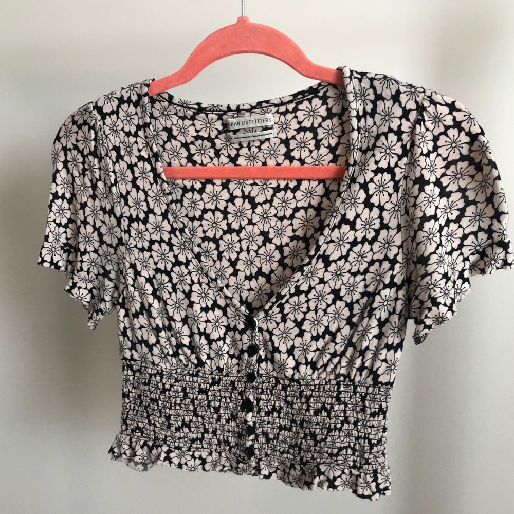 Urban outfitters deep v neck crop top floral
